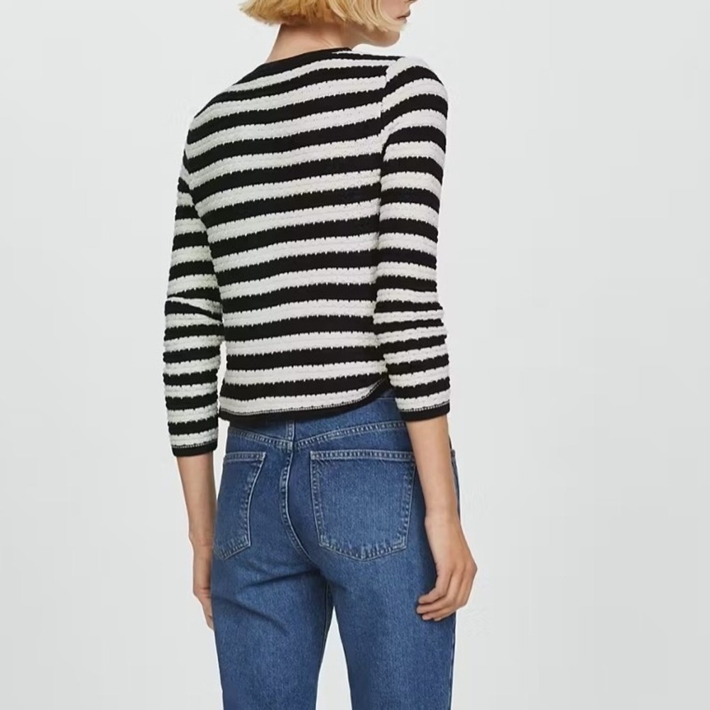 MANGO MNG Women's Jewel Buttons Striped Cardigan Size Small Fall Preppy - Picture 14 of 16